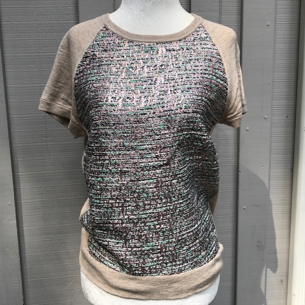 J.CREW Knit Oatmeal Cotton Tee w/ Metallic Front